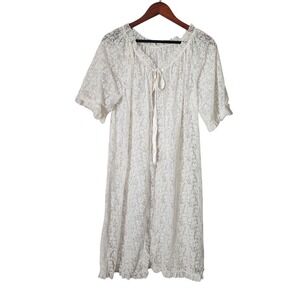 ISIS 70s Lace Peignoir Mini dress Bow Tie Cottagecore Bridal Soft Girl boudoir M